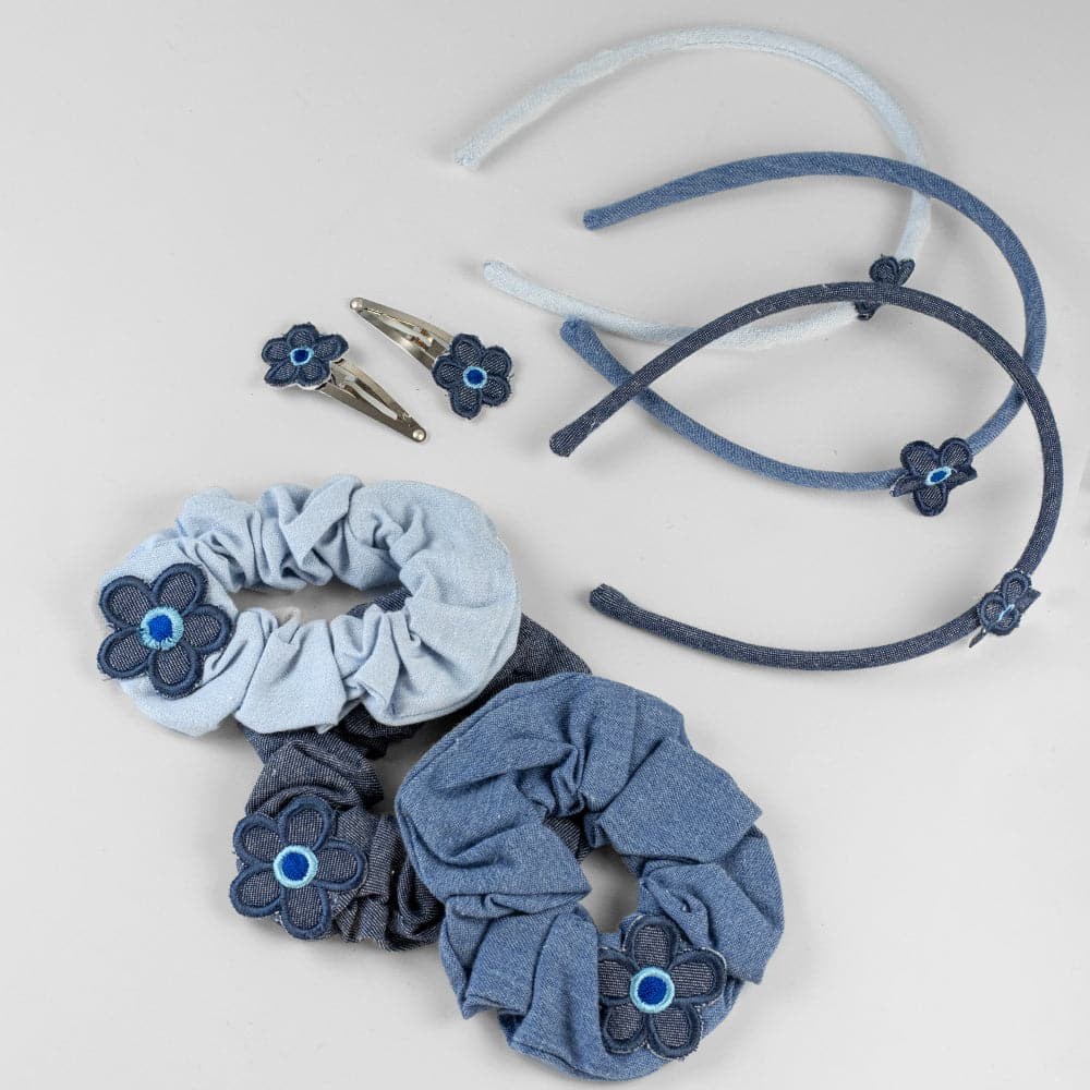 Handmade Children's Denim Flower Snap Clip Set - Image 3