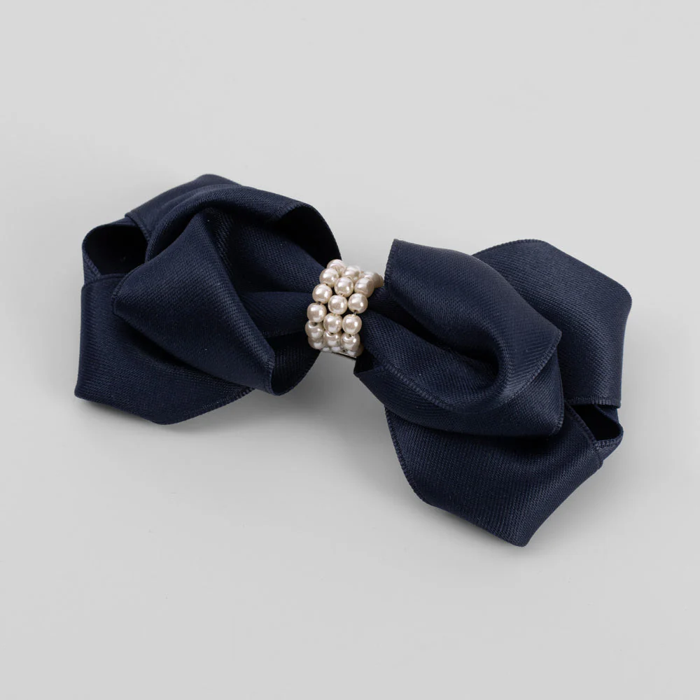 Handmade Pearl Satin Bow Barrette - Image 3