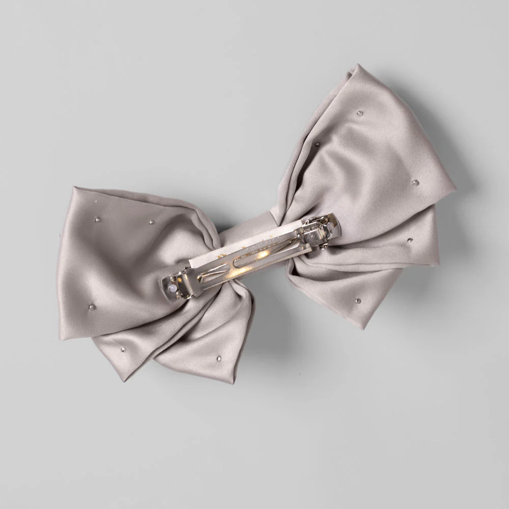 Large Fabric Pearl Bow Barrette - Image 5