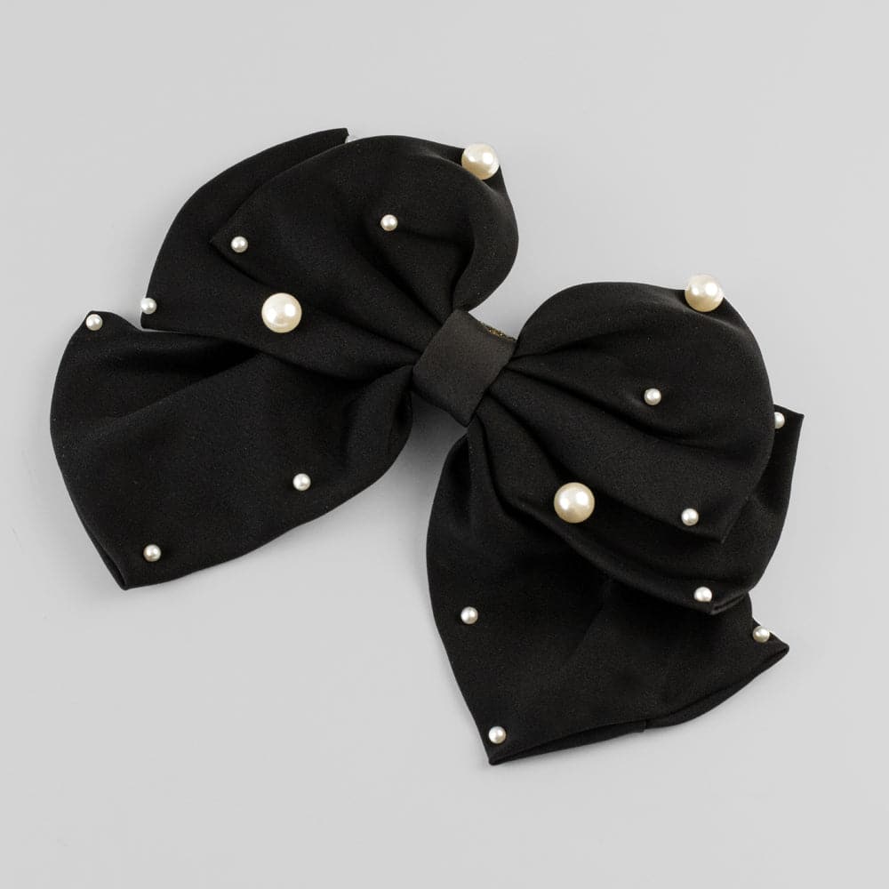 Large Fabric Pearl Bow Barrette - Image 6