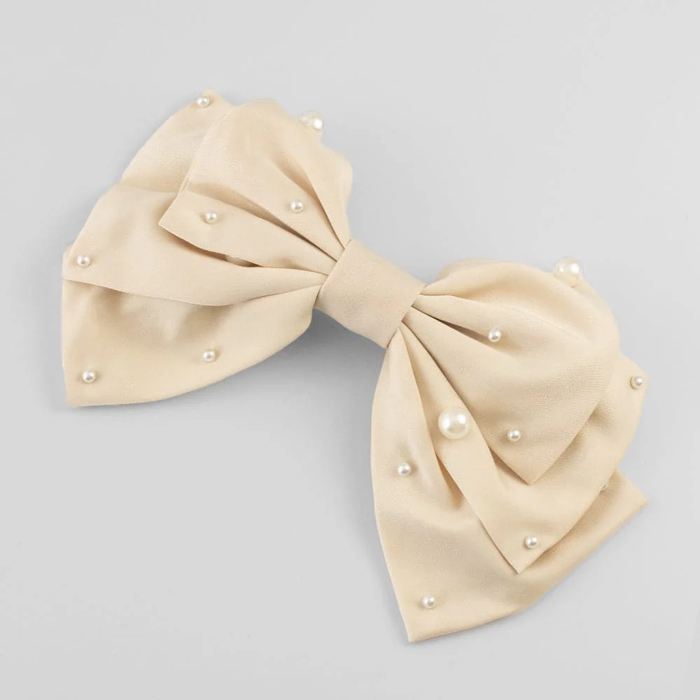 Large Fabric Pearl Bow Barrette - Image 8