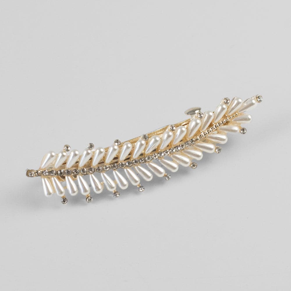 Mini Crystal and Pearl Feather Barrette