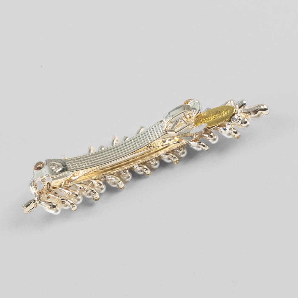 Mini Crystal and Pearl Feather Barrette - Image 4