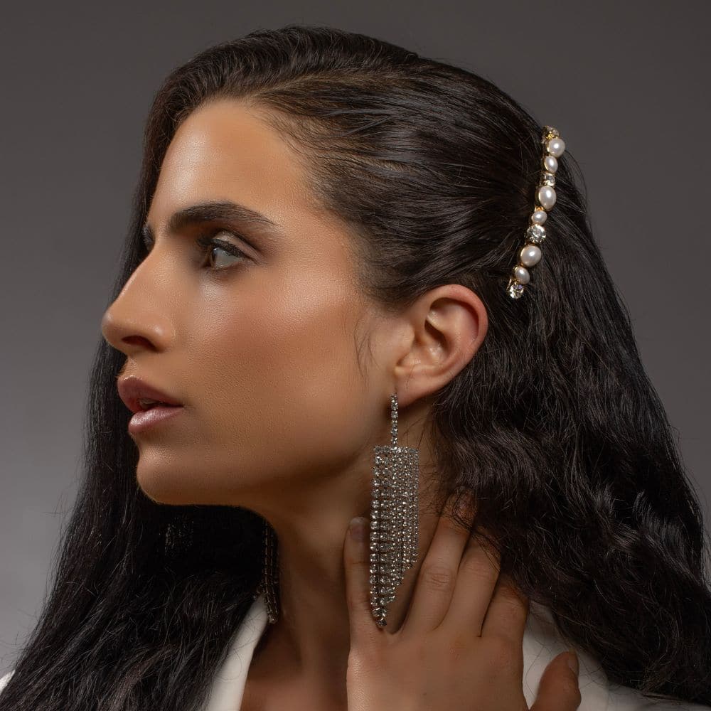 Crystal & Pearl Gold Barrette Clip - Image 3