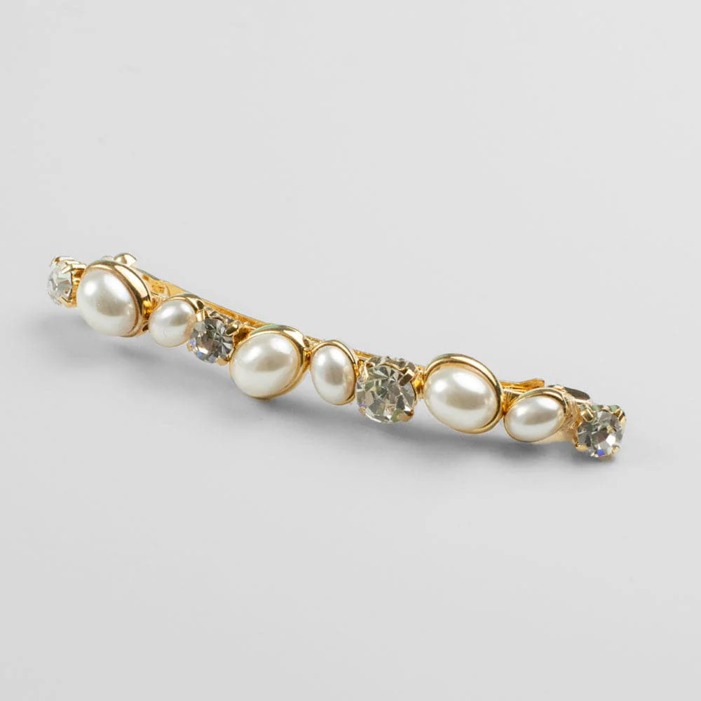 Crystal & Pearl Gold Barrette Clip - Image 4