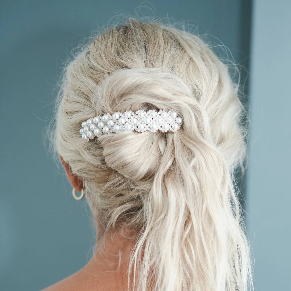 Wide Arched Crystal and Pearl Barrette - Image 3