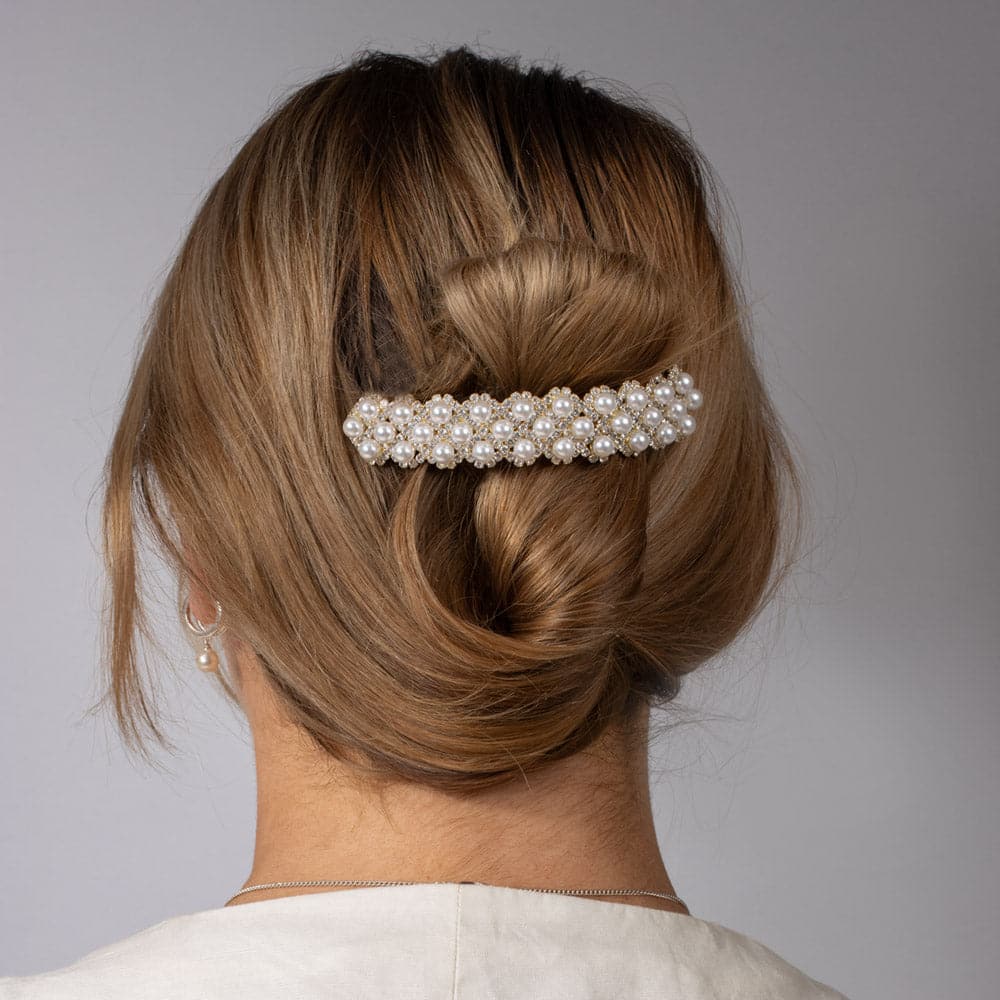 Wide Arched Crystal and Pearl Barrette - Image 4